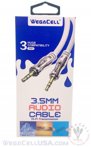 HiFi Stereo Sound Braided 3 Ft - Aux Cable - Wholesale Pkg. WegaCell: WL-3FT96-AX