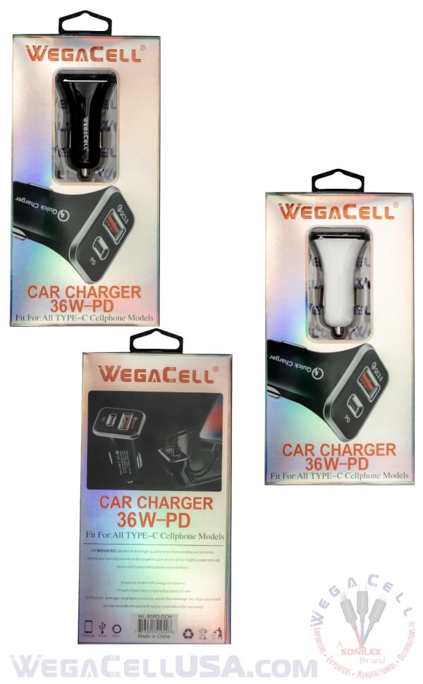 universal dual port fast charging usb - car charger - wholesale pkg wegacell: wl-80pd-dch car charger 4