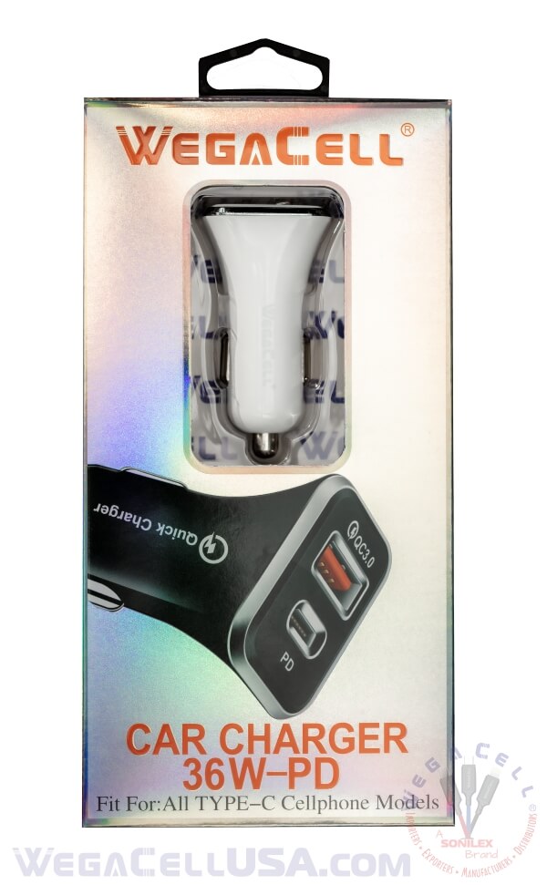 universal dual port fast charging usb - car charger - wholesale pkg wegacell: wl-80pd-dch car charger 18