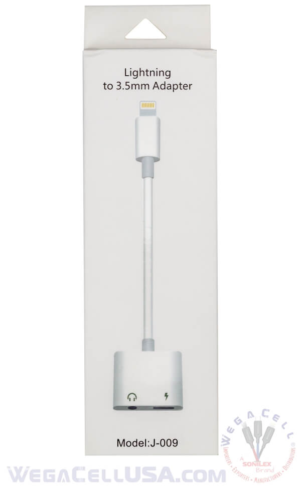 apple iphone 2-in-1 charger-aux splitter adapter - wholesale pkg. wegacell: wl-43iph-cn cellphone adapter 4