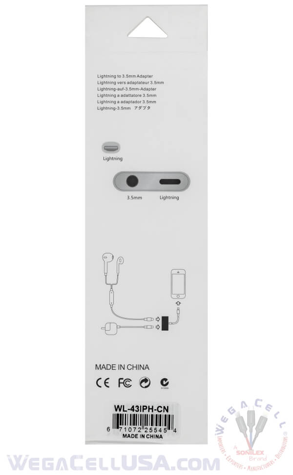 apple iphone 2-in-1 charger-aux splitter adapter - wholesale pkg. wegacell: wl-43iph-cn cellphone adapter 8