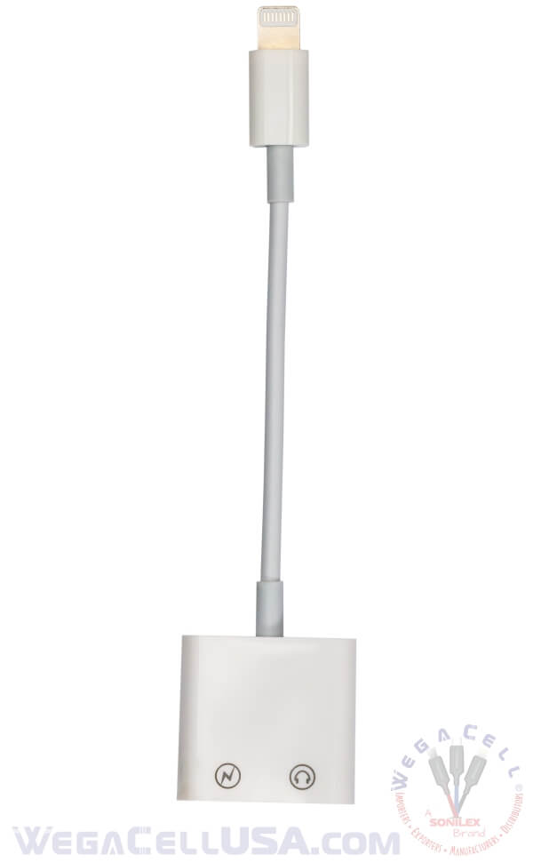 apple iphone 2-in-1 charger-aux splitter adapter - wholesale pkg. wegacell: wl-43iph-cn cellphone adapter 10