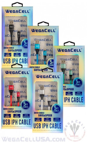 Apple Compatible Fast Charging 5 Ft Lightning TPE Data Cable - Wholesale Pkg. WegaCell: WL-5CBL12-IPH