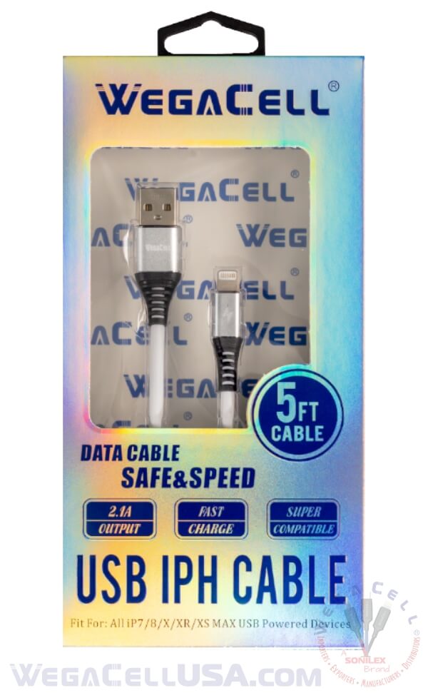 apple compatible fast charging 5 ft lightning tpe data cable - wholesale pkg. wegacell: wl-5cbl12-iph data cable 12