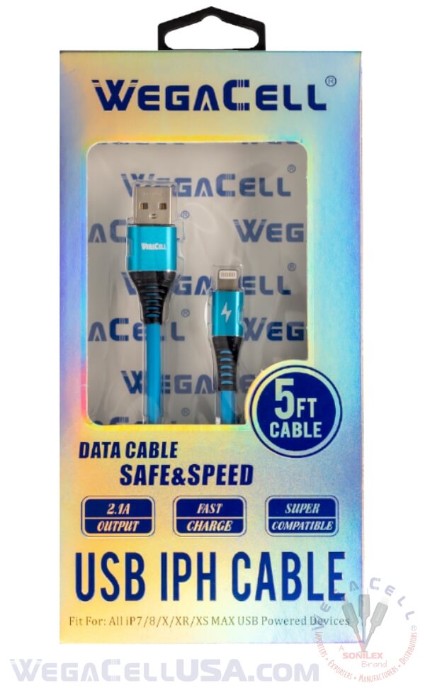 apple compatible fast charging 5 ft lightning tpe data cable - wholesale pkg. wegacell: wl-5cbl12-iph data cable 14
