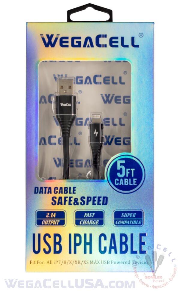 apple compatible fast charging 5 ft lightning tpe data cable - wholesale pkg. wegacell: wl-5cbl12-iph data cable 18
