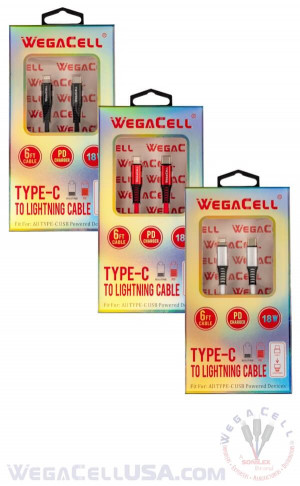 Apple Compatible iPhone USB C Lightning TPE Data Cable - Wholesale Pkg. WegaCell: WL-75TYC-IPH