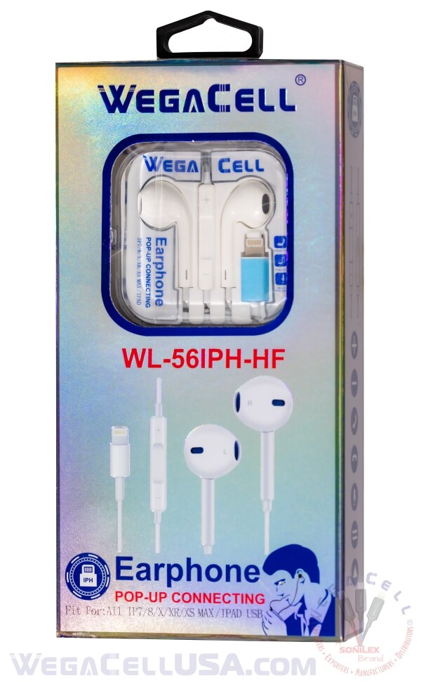 apple compatible in-ear stereo earphone noise isolating heavy bass - wholesale pkg. wegacell: wl-56iph-hf earphone 10