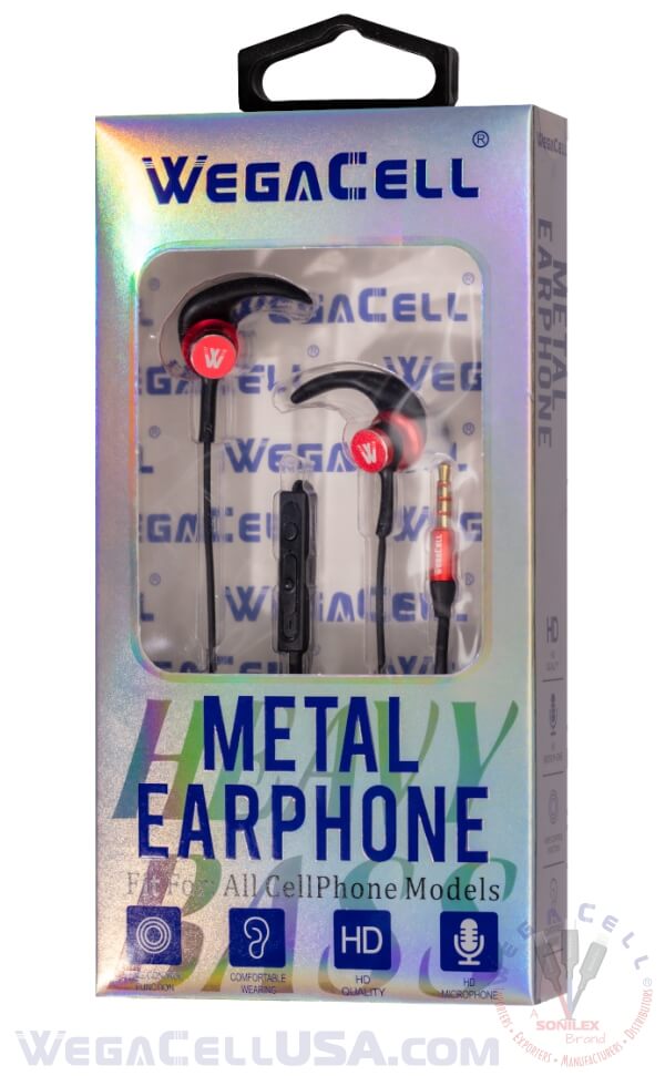 in-ear stereo earphone noise isolating heavy bass - wholesale pkg. wegacell: wl-67ep-hf earphone 16