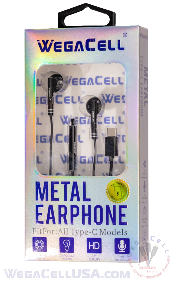 usb type c in-ear stereo earphone noise isolating heavy bass - wholesale pkg. wegacell: wl-71ep-hf earphone 10