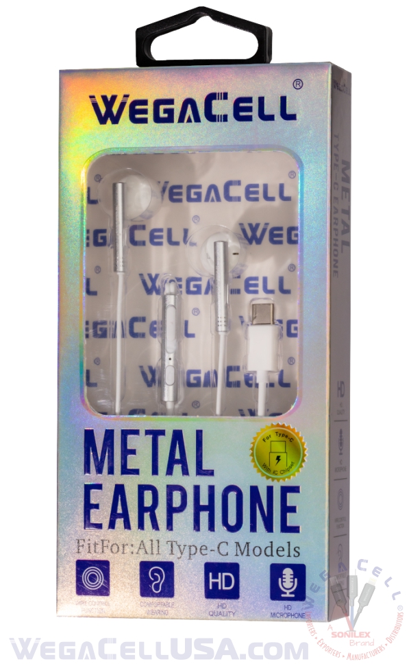 usb type c in-ear stereo earphone noise isolating heavy bass - wholesale pkg. wegacell: wl-71ep-hf earphone 14
