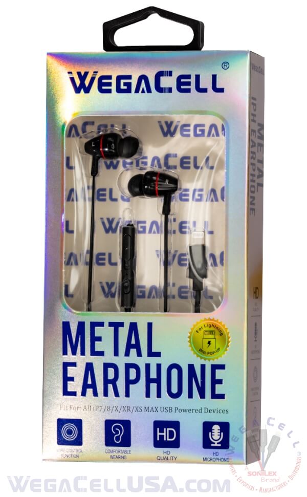 apple compatible in-ear stereo earphone noise isolating heavy bass - wholesale pkg. wegacell: wl-72iph-hf earphone 10
