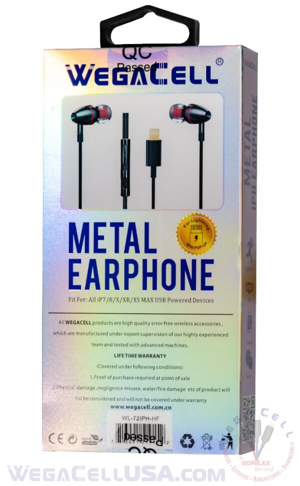 apple compatible in-ear stereo earphone noise isolating heavy bass - wholesale pkg. wegacell: wl-72iph-hf earphone 12