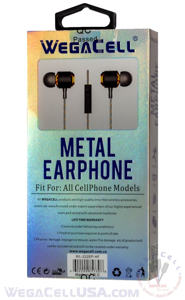in-ear stereo earphone noise isolating heavy bass - wholesale pkg. wegacell: wl-222ep-hf earphone 14
