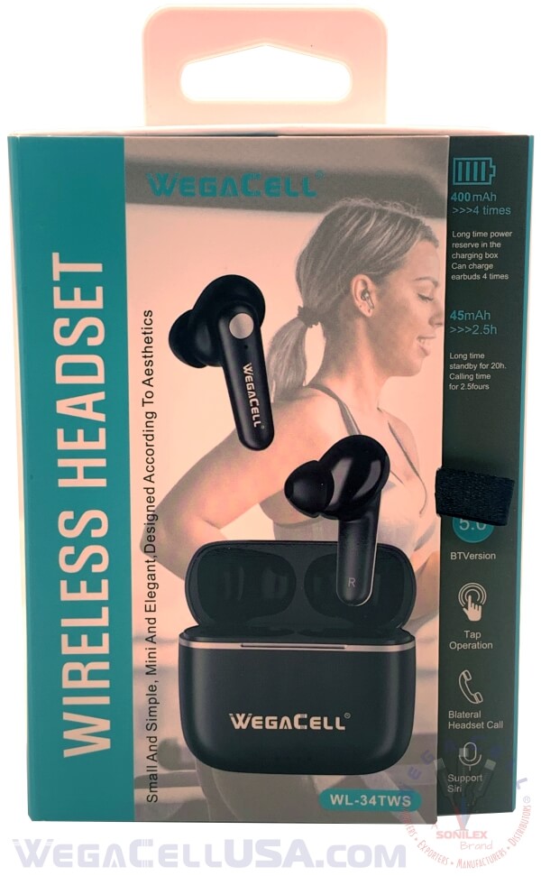 bluetooth 5.0 tws hd wireless earbuds - wholesale pkg. wegacell: wl-34tws bluetooth earphone 8
