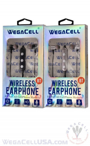 Bluetooth 5.0 Premium Sound Tangle-Free Wireless In-Ear Stereo Earphone - Wholesale Pkg. WegaCell: WL-50BT-HF