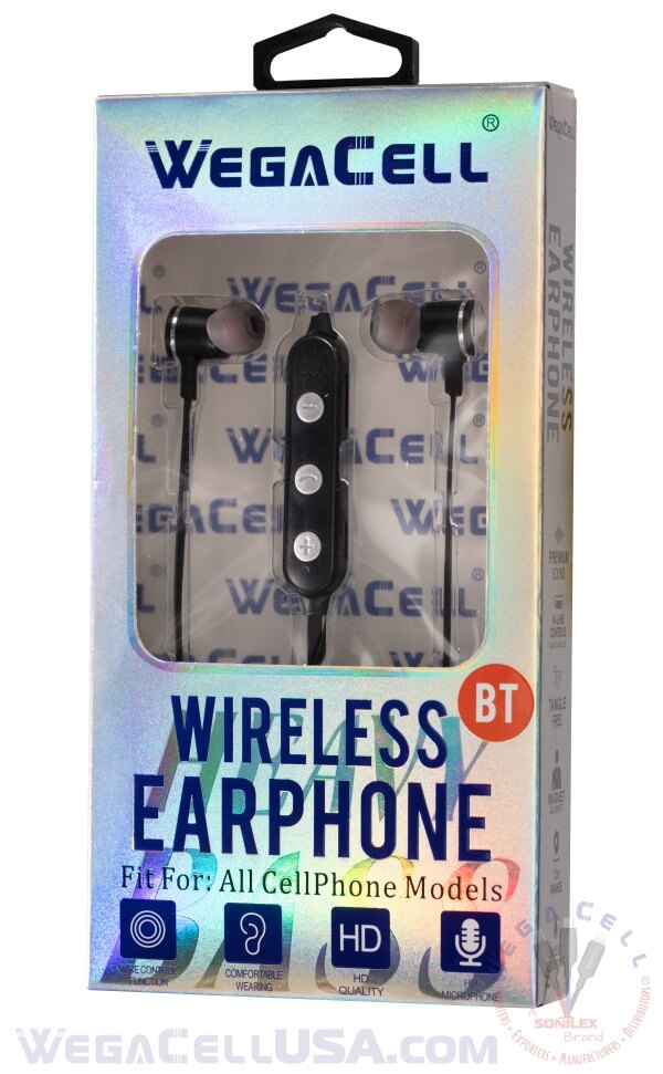 bluetooth 5.0 premium sound tangle-free wireless in-ear stereo earphone - wholesale pkg. wegacell: wl-50bt-hf bluetooth earphone 10
