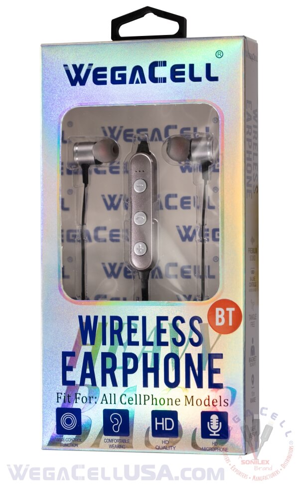 bluetooth 5.0 premium sound tangle-free wireless in-ear stereo earphone - wholesale pkg. wegacell: wl-50bt-hf bluetooth earphone 16