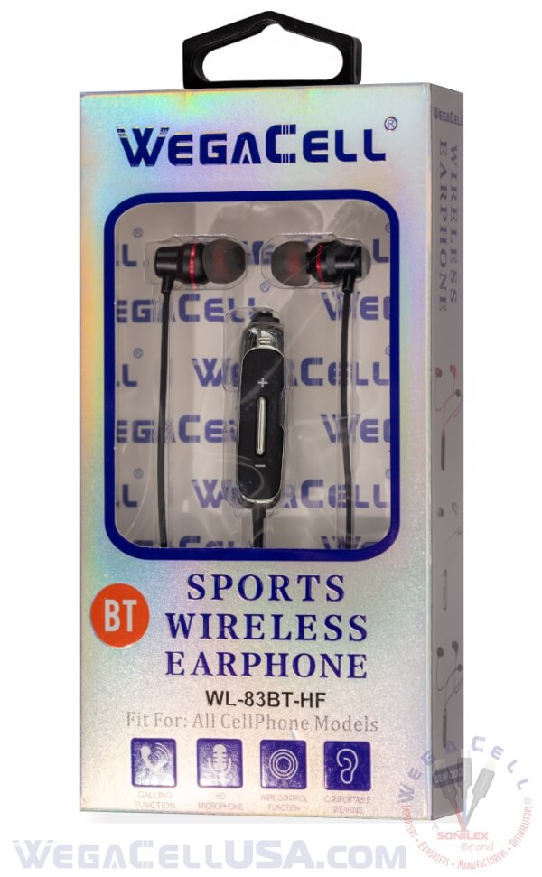 bluetooth 5.0 premium sound tangle-free wireless in-ear stereo earphone - wholesale pkg. wegacell: wl-83bt-hf bluetooth earphone 10