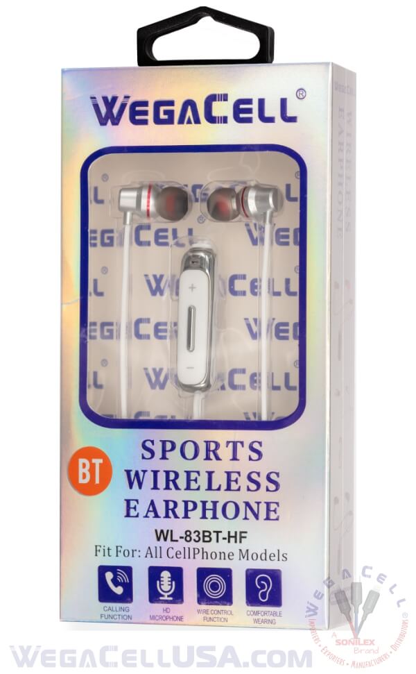bluetooth 5.0 premium sound tangle-free wireless in-ear stereo earphone - wholesale pkg. wegacell: wl-83bt-hf bluetooth earphone 16