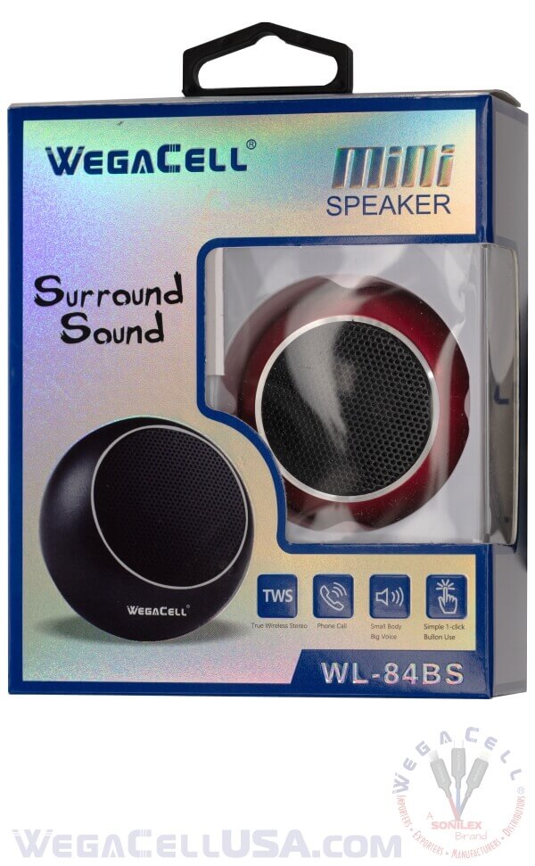 bluetooth 5.0 tws dual pairing 360 sound minispeaker - wholesale pkg. wegacell: wl-84bs speaker 10