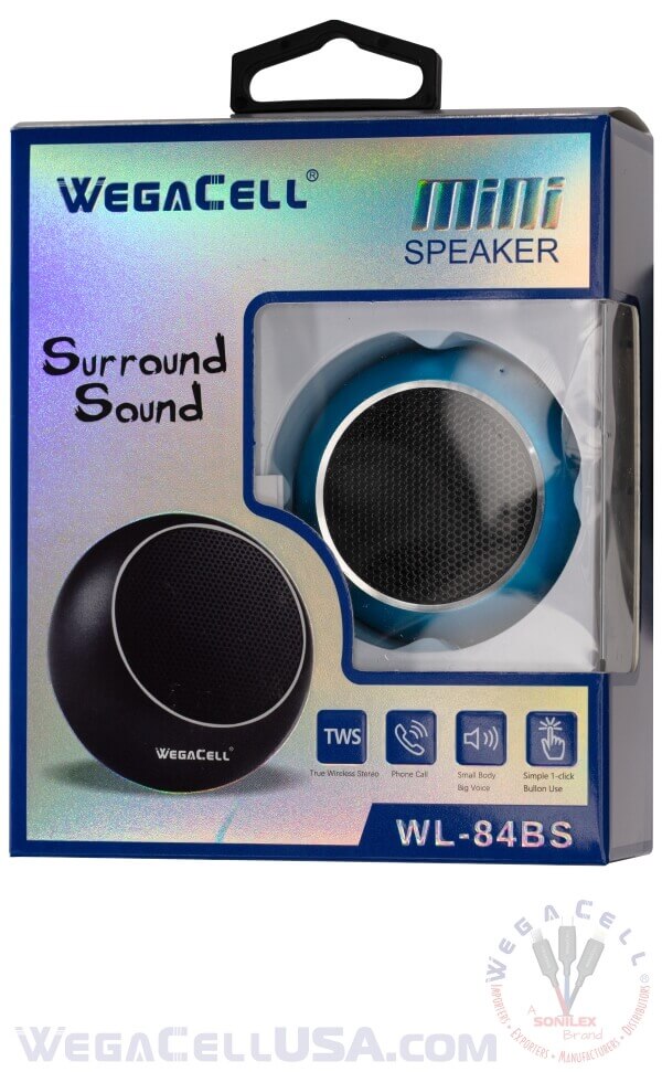 bluetooth 5.0 tws dual pairing 360 sound minispeaker - wholesale pkg. wegacell: wl-84bs speaker 14