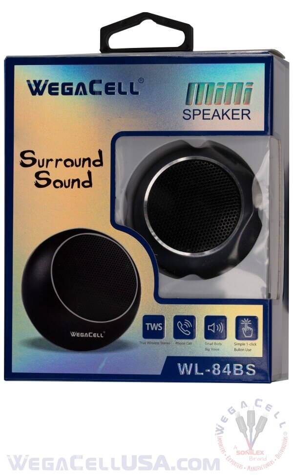 bluetooth 5.0 tws dual pairing 360 sound minispeaker - wholesale pkg. wegacell: wl-84bs speaker 18