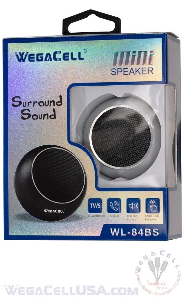 bluetooth 5.0 tws dual pairing 360 sound minispeaker - wholesale pkg. wegacell: wl-84bs speaker 22