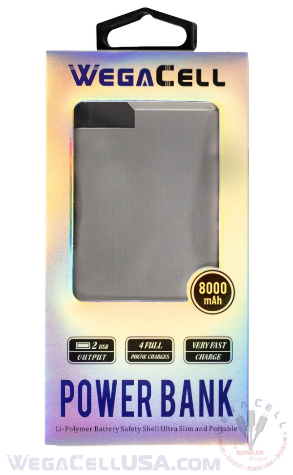 8000 mah power bank fast charging lithium-polymer portable battery pack - wholesale pkg. wegacell: wl-2usb14-pb powerbank 18