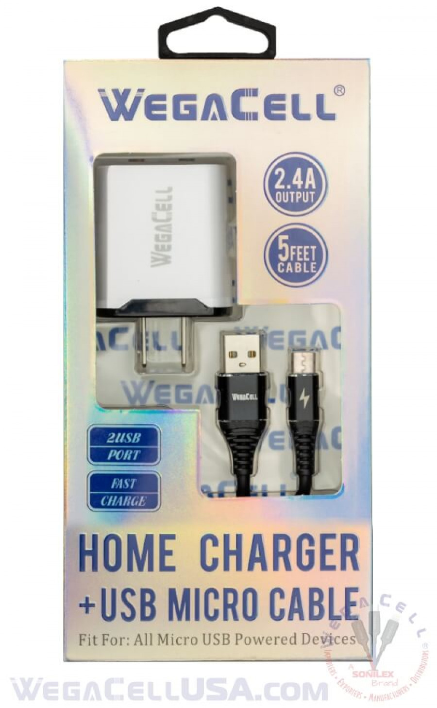 android universal dual port wall charger v8 micro cable combo - wholesale pkg. wegacell: wl-1602mcr-2hc data cable charger combo 22