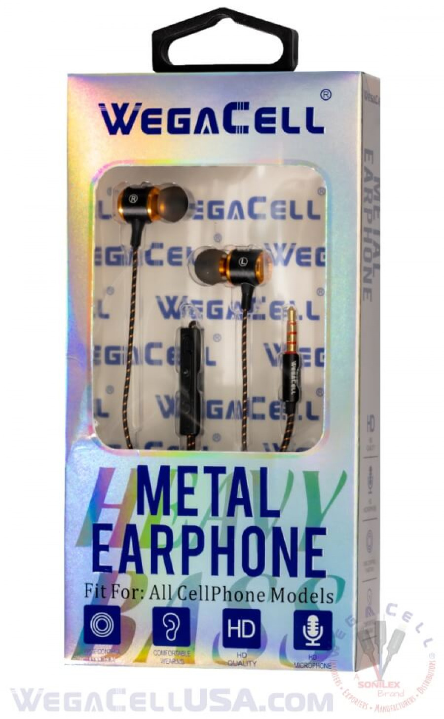 in-ear stereo earphone noise isolating heavy bass - wholesale pkg. wegacell: wl-222ep-hf earphone 16