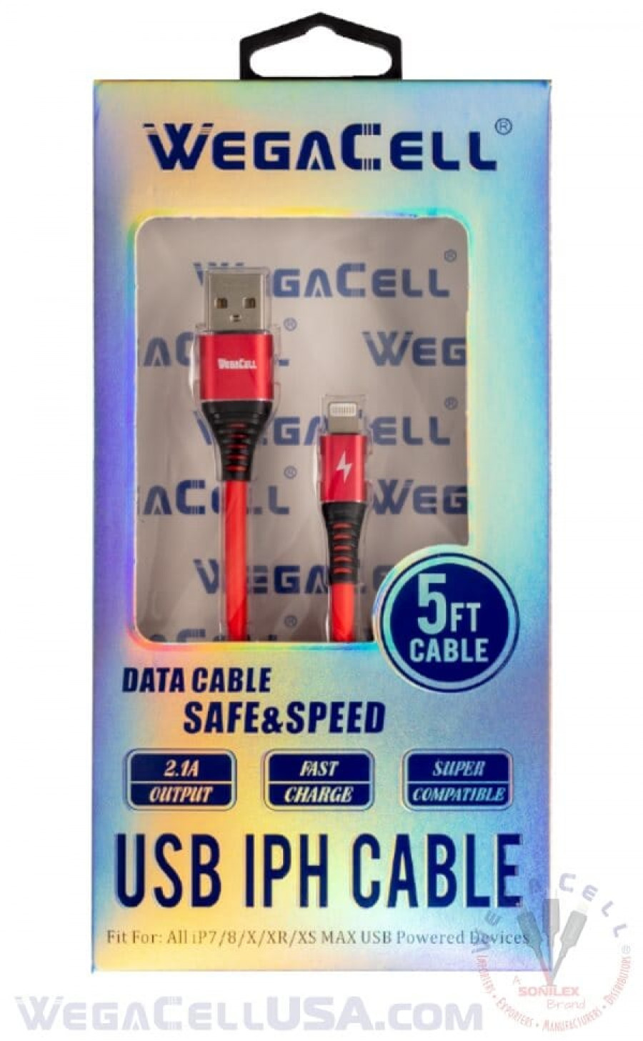 apple compatible fast charging 5 ft lightning tpe data cable - wholesale pkg. wegacell: wl-5cbl12-iph data cable 24