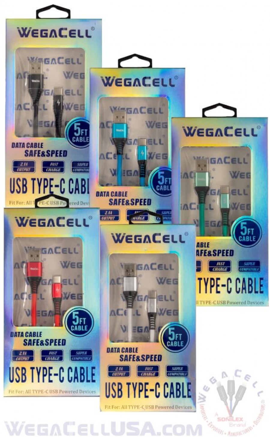 android type c usb braided fast charging 5 ft tpe data cable - wholesale pkg. wegacell: wl-5cbl12-tyc data cable 24