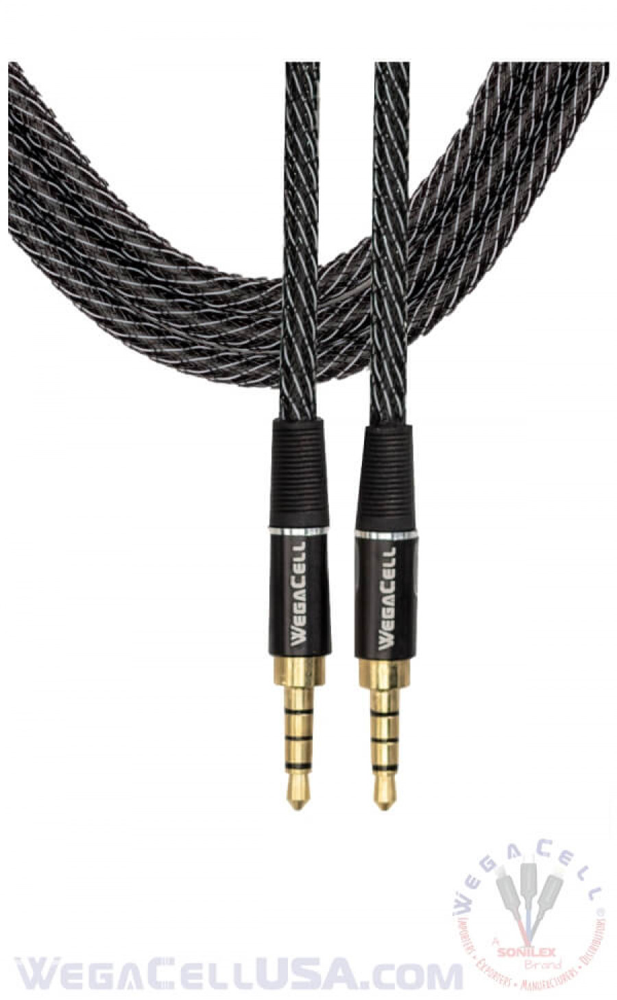 hifi stereo sound braided 5 ft - aux cable - wholesale pkg. wegacell: wl-5ft09-ax aux cable 28